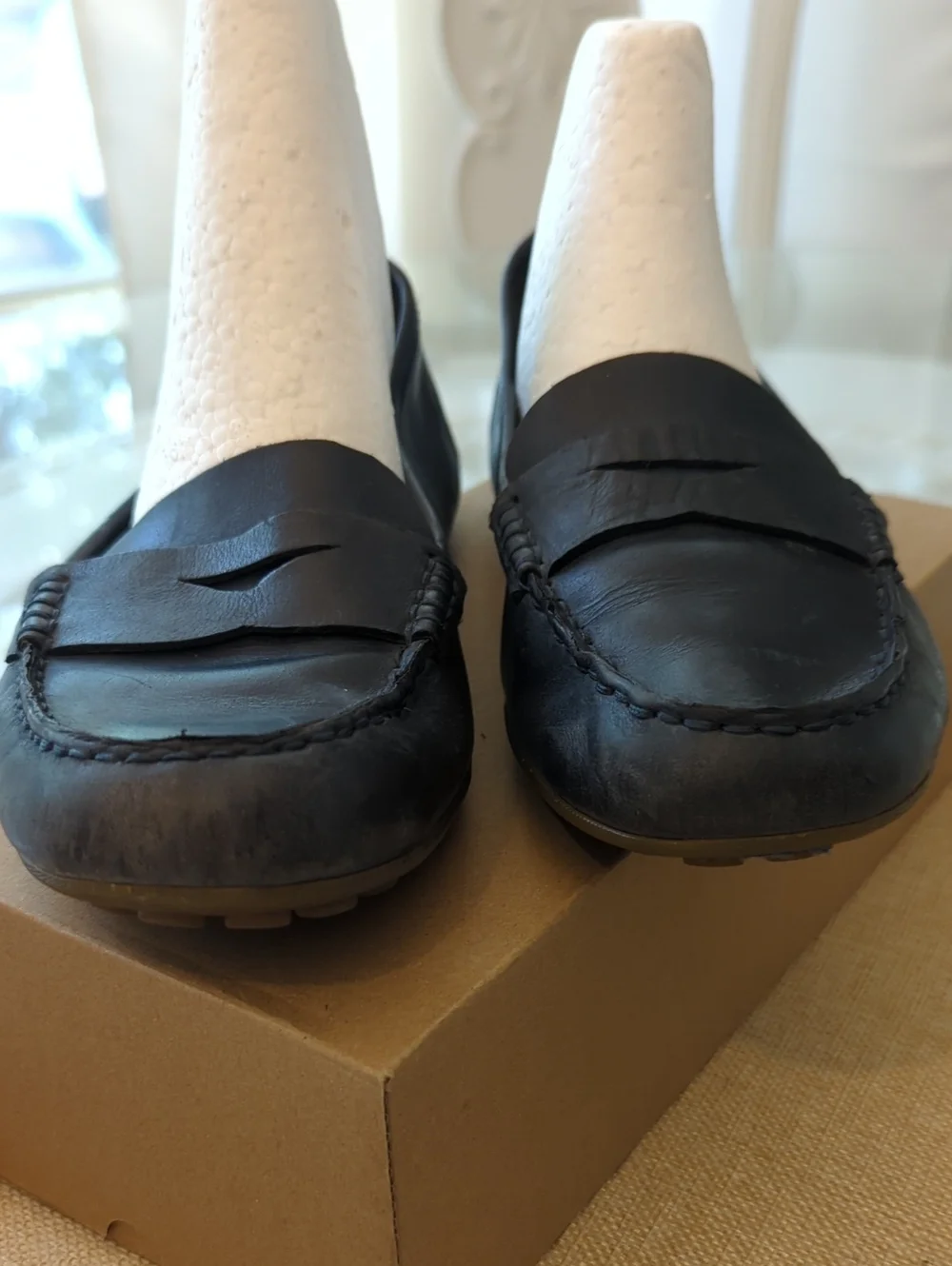 Born Classic Navy Leather Penny Loafers 7